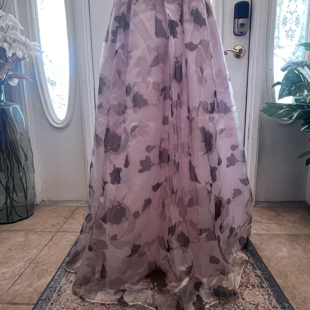 NWOT Eliza J Floral Organza Embellished Champagne Metallic Jacquard Ball Gown 6 - Picture 10 of 12
